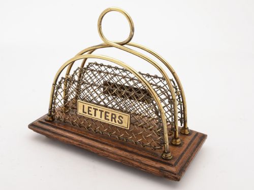 Edwardian Brass & Oak Letter Rack Circa 1905