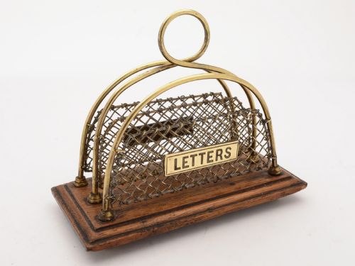 Edwardian Brass & Oak Letter Rack Circa 1905