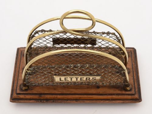 Edwardian Brass & Oak Letter Rack Circa 1905