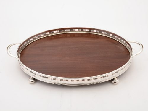 Edwardian Silver Plated and Mahogany Tray Circa 1905