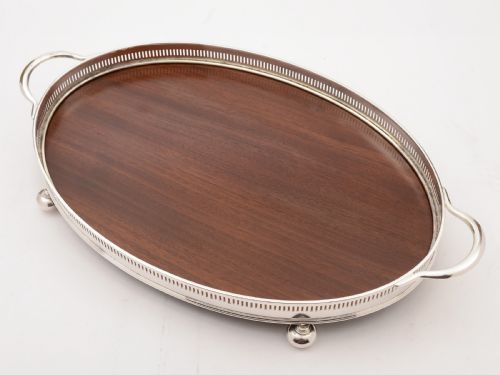 Edwardian Silver Plated and Mahogany Tray Circa 1905
