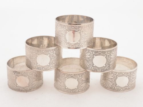 Cased Set of 6 Silver Plated Napkin Rings Circa 1900