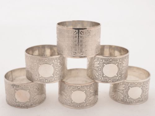 Cased Set of 6 Silver Plated Napkin Rings Circa 1900