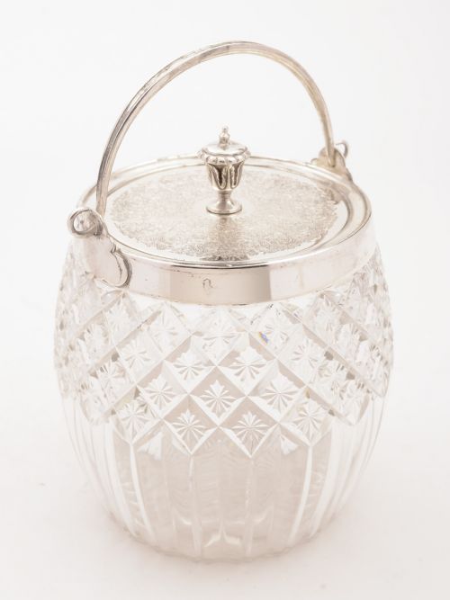 Victorian Cut Glass Biscuit Barrel Circa 1890