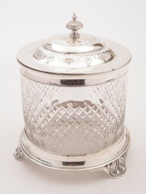 Victorian Silver Plated and Cut Glass Biscuit Box Circa 1890