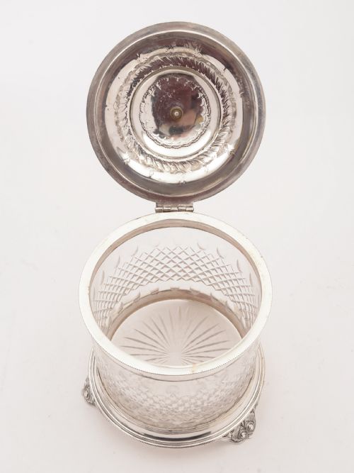 Victorian Silver Plated and Cut Glass Biscuit Box Circa 1890