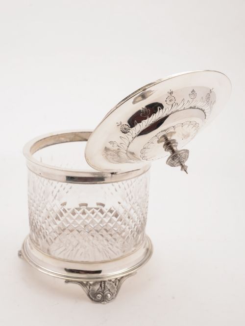Victorian Silver Plated and Cut Glass Biscuit Box Circa 1890