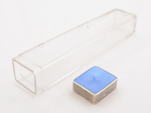 Art Deco Blue Guilloche Enamel-Topped Oblong Box