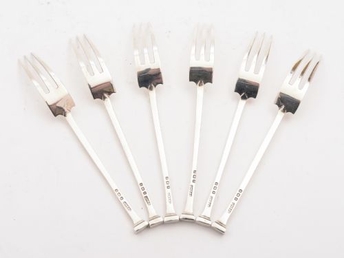 Cased Set of 6 Silver Cake Forks Birmingham 1924