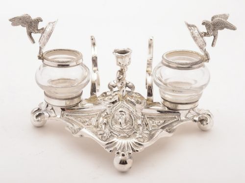 European Silver Plated Ink Stand Circa 1890