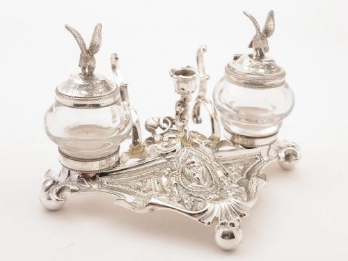 European Silver Plated Ink Stand Circa 1890