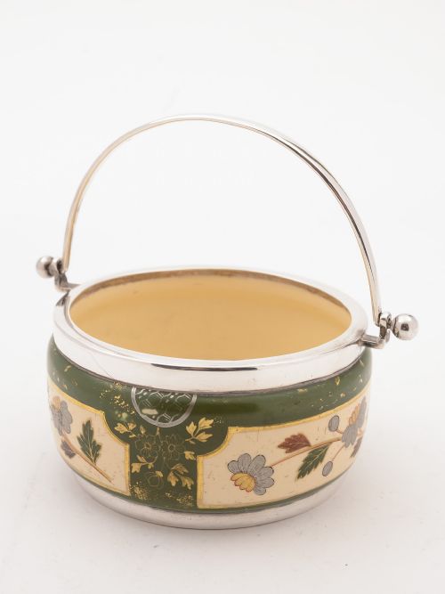 Victorian China and Silver Preserve Pot Sheffield 1887