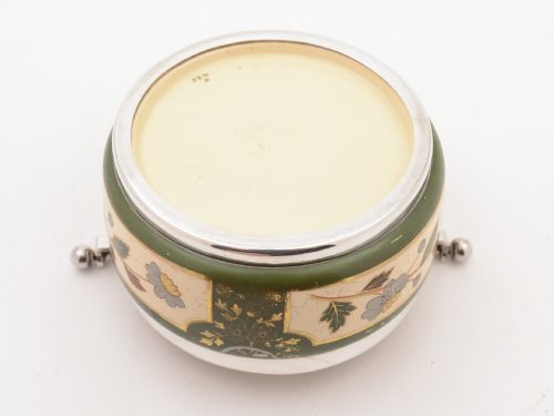 Victorian China and Silver Preserve Pot Sheffield 1887