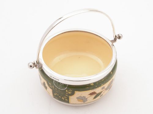 Victorian China and Silver Preserve Pot Sheffield 1887