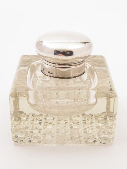 Large Edwardian Silver Topped Ink Pot Birmingham 1901