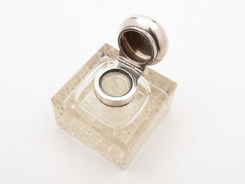 Large Edwardian Silver Topped Ink Pot Birmingham 1901