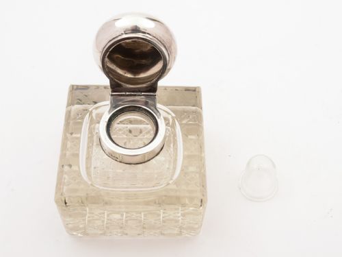 Large Edwardian Silver Topped Ink Pot Birmingham 1901