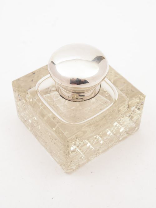 Large Edwardian Silver Topped Ink Pot Birmingham 1901