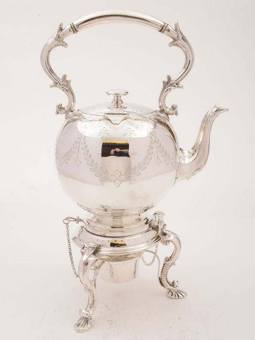 Victorian Silver Plated Tea Kettle On Stand Circa 1890