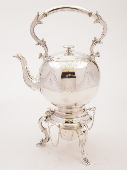 Victorian Silver Plated Tea Kettle On Stand Circa 1890