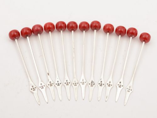 Set of 12 Silver and Bakelite Cocktail Sticks London 1935