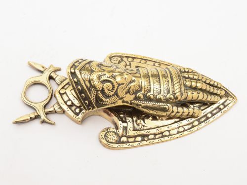 Victorian Brass Knights Gauntlet Note Holder Circa 1890