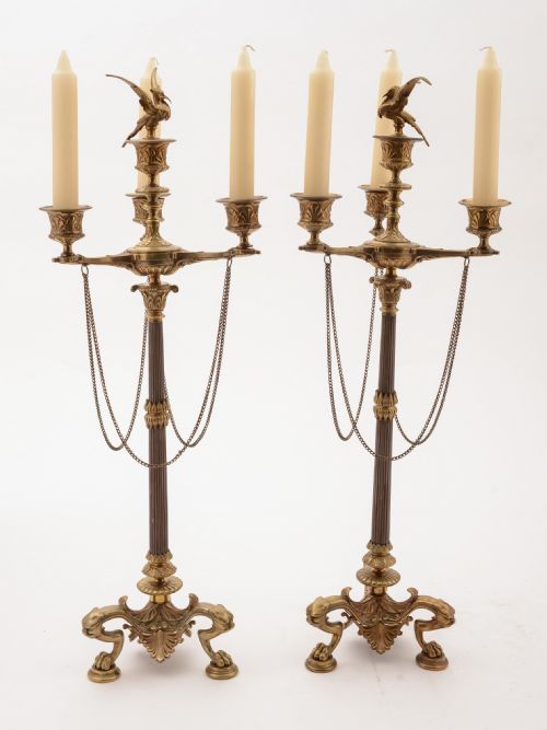 French Brass and Bronze Greek Revival Candelabras Circa 1870