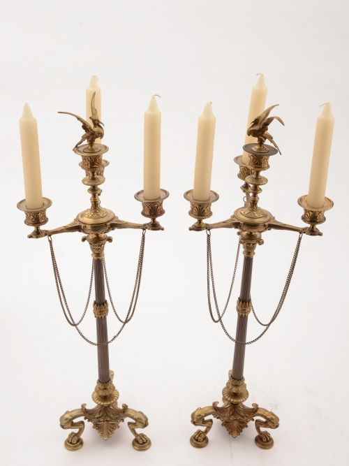 French Brass and Bronze Greek Revival Candelabras Circa 1870