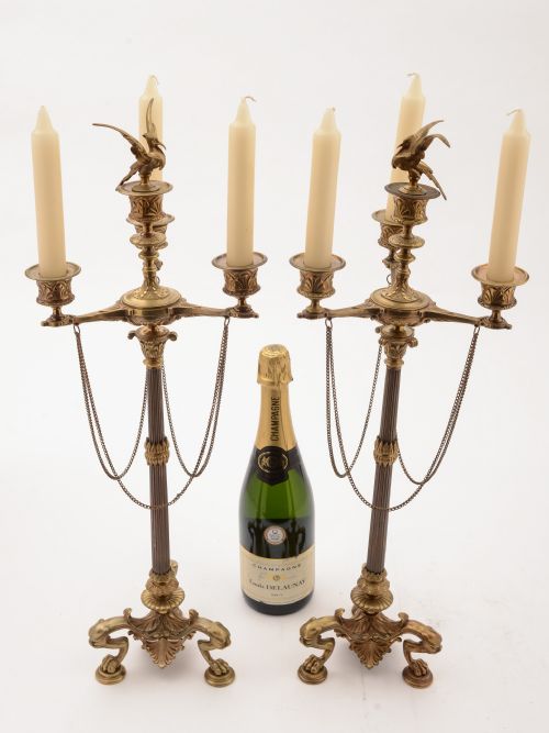 French Brass and Bronze Greek Revival Candelabras Circa 1870