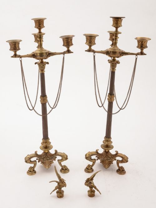 French Brass and Bronze Greek Revival Candelabras Circa 1870
