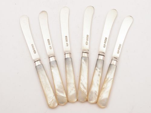 Edwardian Cased Silver and M.O.P Butter Knives Sheffield 1910