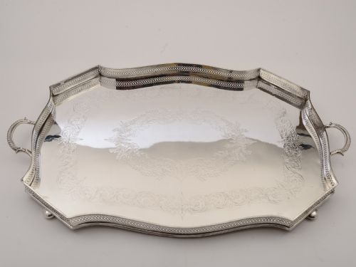 Large Victorian Silver Plated Gallery Tray Circa 1890