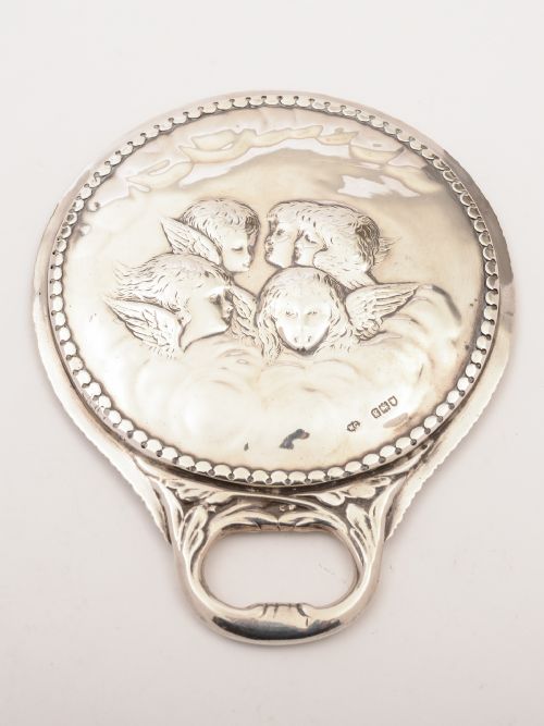 Edwardian Silver Angel Hand Mirror London 1902