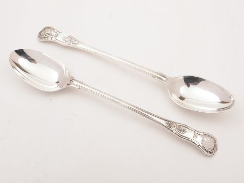 Pair of Silver Plated Kings Pattern Basting Spoons Circa 1900
