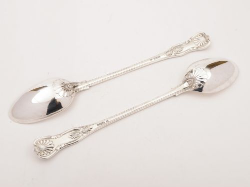 Pair of Silver Plated Kings Pattern Basting Spoons Circa 1900