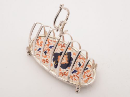 Victorian China and Silver Plated Toast Rack Circa 1890