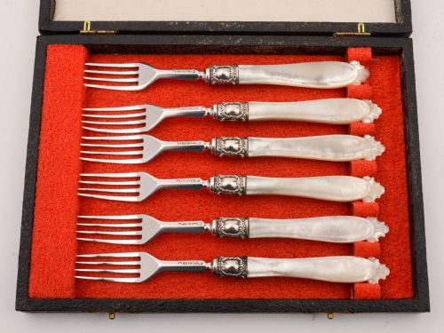 Set of 6 Silver and M.O.P Dessert Forks Sheffield 1858