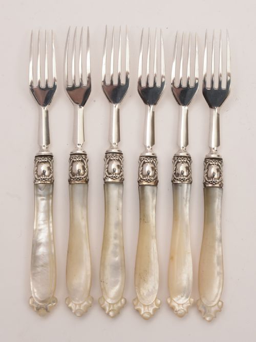 Set of 6 Silver and M.O.P Dessert Forks Sheffield 1858