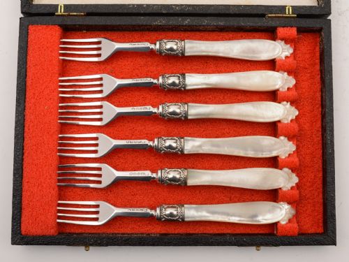Set of 6 Silver and M.O.P Dessert Forks Sheffield 1858