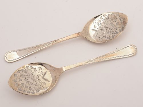 Pair of English Silver Preserve Spoons Sheffield 1911