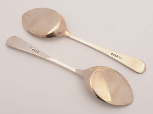 Pair of English Silver Preserve Spoons Sheffield 1911