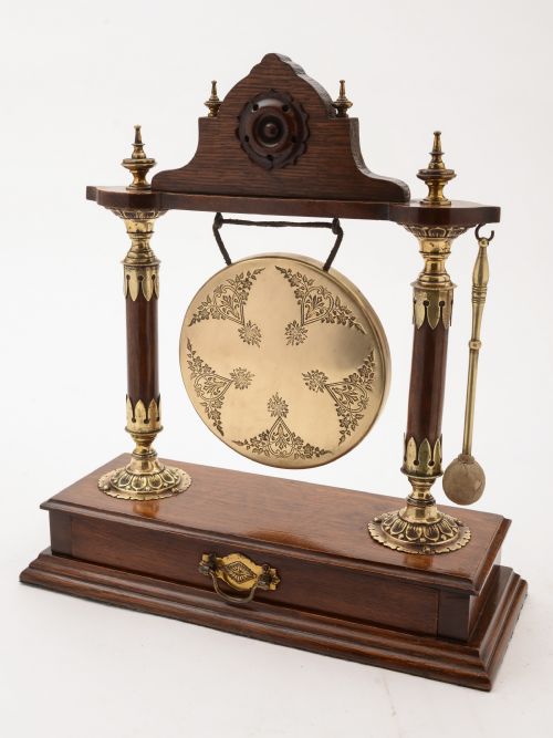 Edwardian Brass and Oak Gong Circa 1905