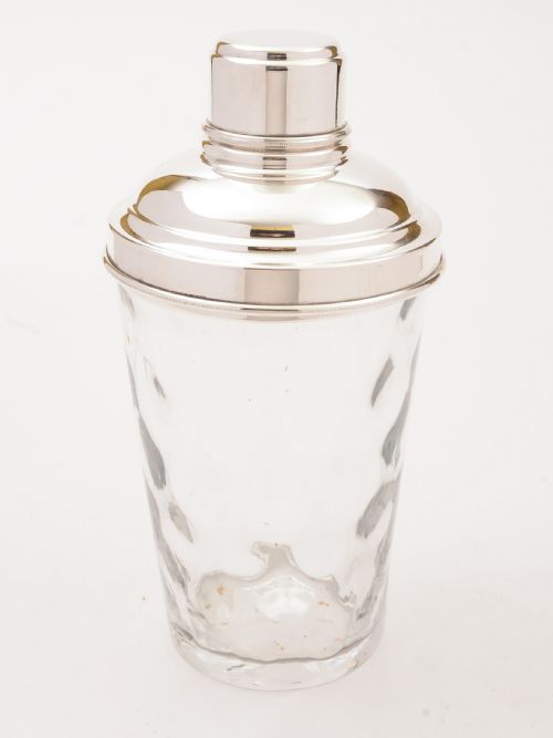 Glass & Silver Plated Cocktail Shaker with Ice Bucket Circa 1930