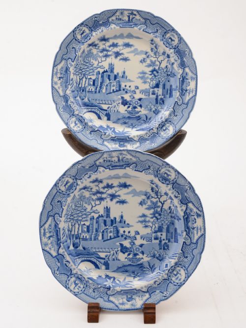 Pair of English Blue and White China Plates Circa 1830