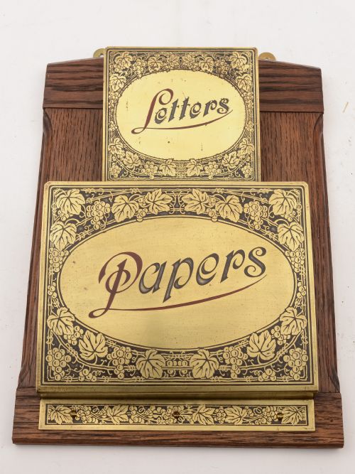 Edwardian Brass and Oak Letters/Papers Rack Circa 1905