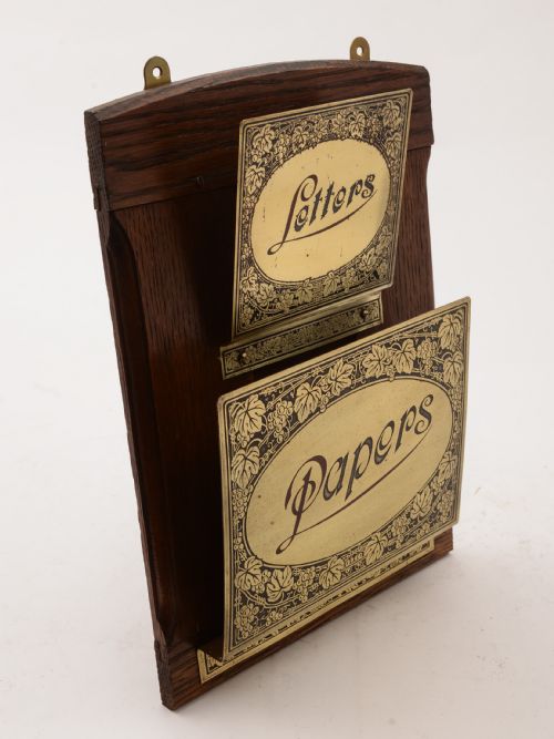 Edwardian Brass and Oak Letters/Papers Rack Circa 1905