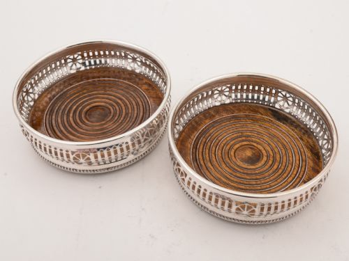 Pair of Silver Plated Wine Coasters Circa 1930