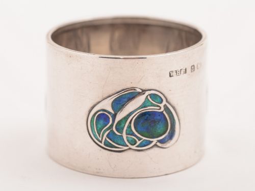 Edwardian Arts & Crafts Silver and Enamel Napkin Ring
