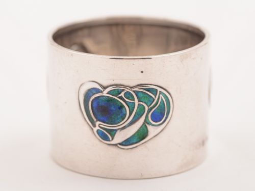 Edwardian Arts & Crafts Silver and Enamel Napkin Ring