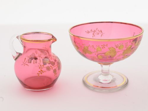 Cranberry Glass Cream and Sugar Set Circa 1905